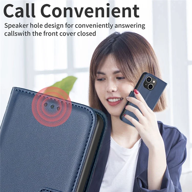 BINFEN COLOR BF17 For iPhone 13 / 14 Anti-Scratch Wallet Leather Phone Cover Stand Magnetic Closure Phone Case - Blue