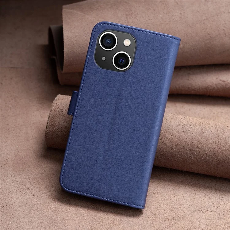 BINFEN COLOR BF17 For iPhone 13 / 14 Anti-Scratch Wallet Leather Phone Cover Stand Magnetic Closure Phone Case - Blue