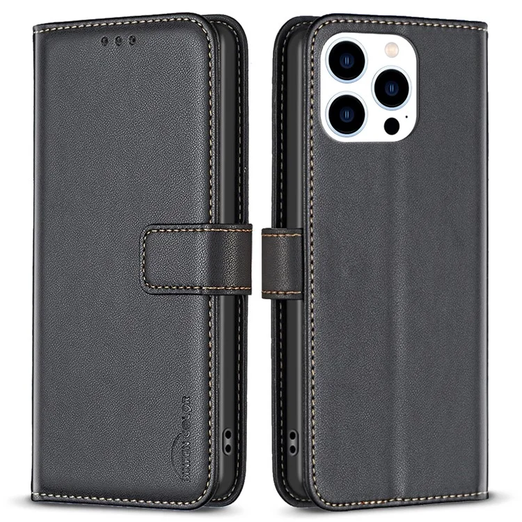 BINFEN COLOR BF17 For iPhone 13 Pro Funda de Teléfono de Cuero Antibacteriana con Soporte y Cierre Magnético - Negro