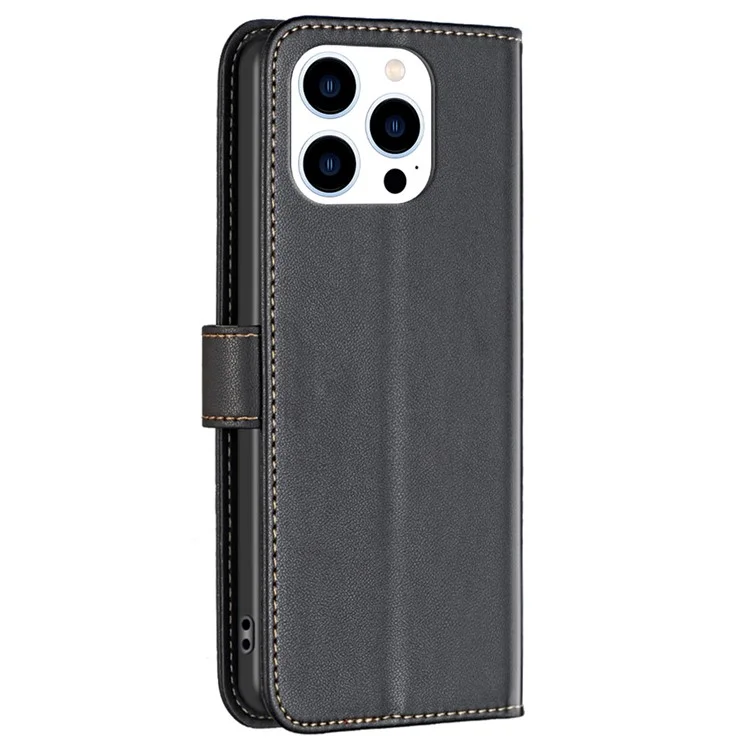 BINFEN COLOR BF17 For iPhone 13 Pro Funda de Teléfono de Cuero Antibacteriana con Soporte y Cierre Magnético - Negro