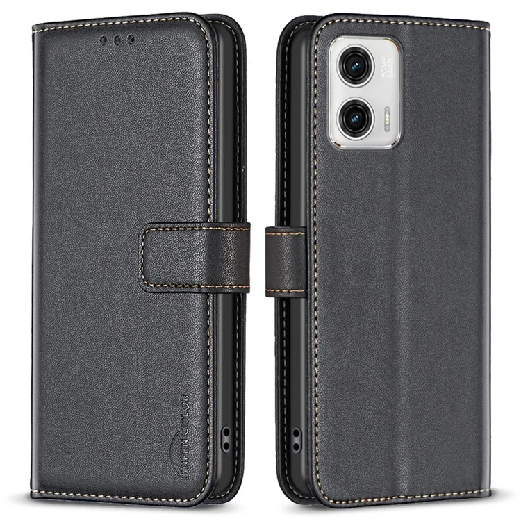 BINFEN COLOR BF17 Portafoglio Custodia in Pelle per Motorola Moto G73 5G Chiusura Magnetica Supporto per Telefono - Nero