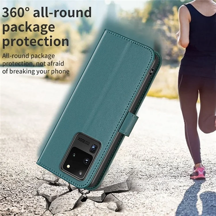 BINFEN COLOR BF17 Étui de téléphone en TPU+PU pour Samsung Galaxy S20 Ultra, étui de téléphone portefeuille magnétique debout - Vert