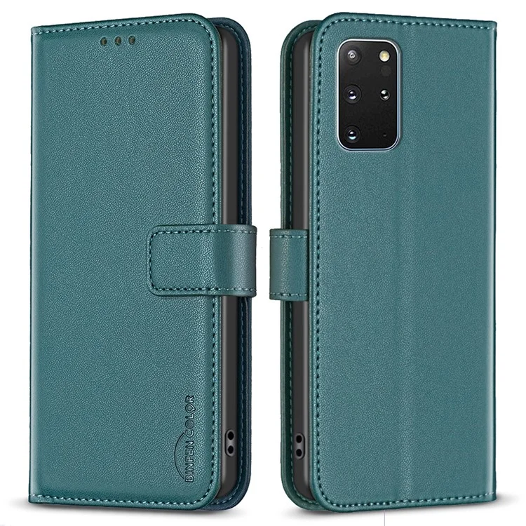BINFEN COLOR BF17 For Samsung Galaxy S20 Plus 4G / 5G Funda de teléfono con tapa de cartera magnética de ajuste delgado, de cuero sintético - Verde