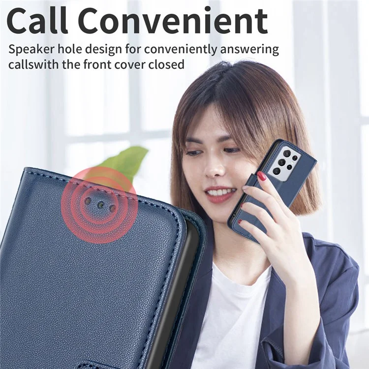 BINFEN COLOR BF17 Para Samsung Galaxy S21 Ultra 5G Capa de Telefone Carteira de Couro Suporte Fechamento Magnético - Azul