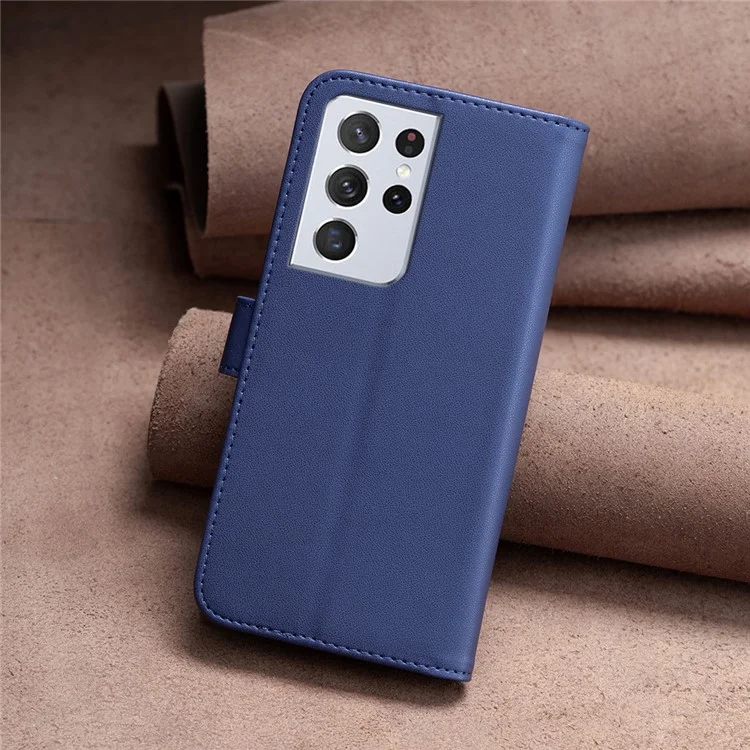 BINFEN COLOR BF17 Para Samsung Galaxy S21 Ultra 5G Capa de Telefone Carteira de Couro Suporte Fechamento Magnético - Azul