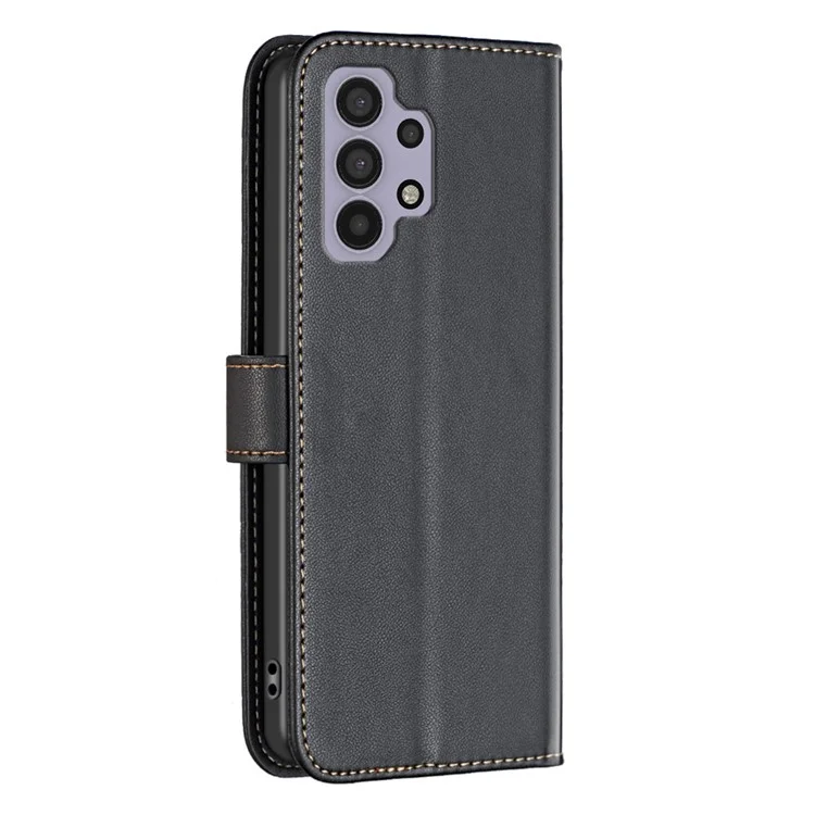 BINFEN COLOR BF17 Capa de Couro para Samsung Galaxy A32 4G (Versão UE) Carteira Suporte Celular Capa - Preto