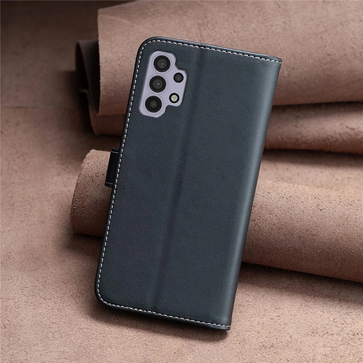 BINFEN COLOR BF17 Capa de Couro para Samsung Galaxy A32 4G (Versão UE) Carteira Suporte Celular Capa - Preto
