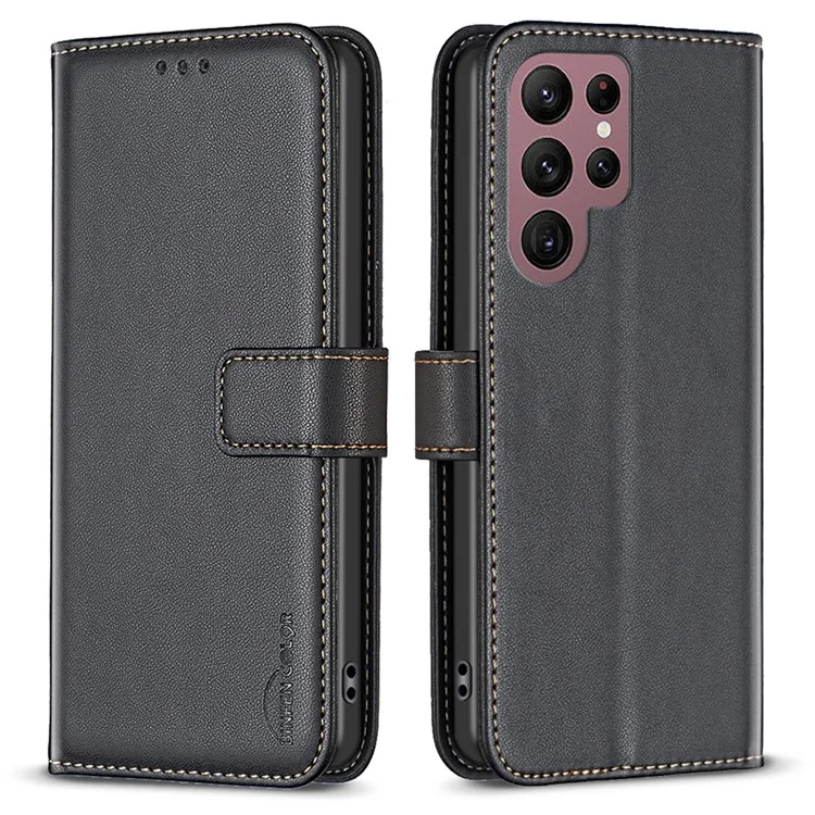 BINFEN COLOR BF17 Funda de Cuero para Samsung Galaxy S22 Ultra 5G - Color Negro