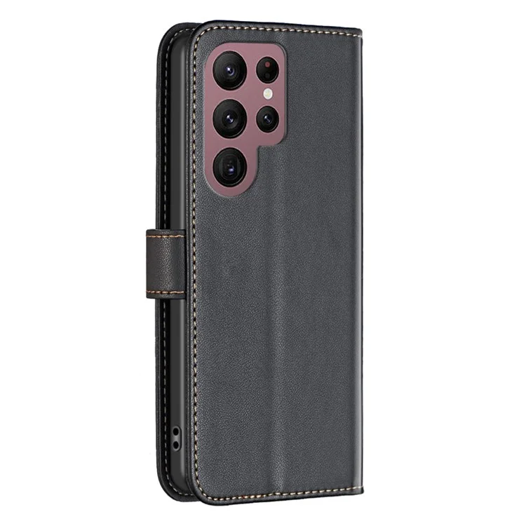 BINFEN COLOR BF17 Funda de Cuero para Samsung Galaxy S22 Ultra 5G - Color Negro