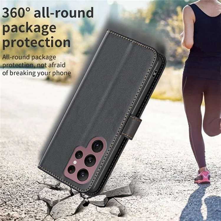 BINFEN COLOR BF17 Funda de Cuero para Samsung Galaxy S22 Ultra 5G - Color Negro