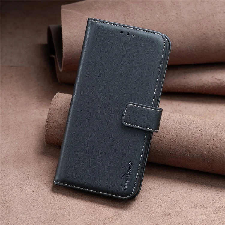 BINFEN COLOR BF17 For Samsung Galaxy A73 5G Phone Wallet Case Stand Leather Phone Cover - Black