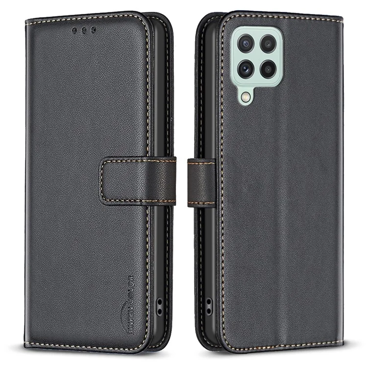 BINFEN COLOR BF17 Para Samsung Galaxy A22 4G (Versão EU) Capa de Telefone de Carteira de Couro PU com Suporte - Preto