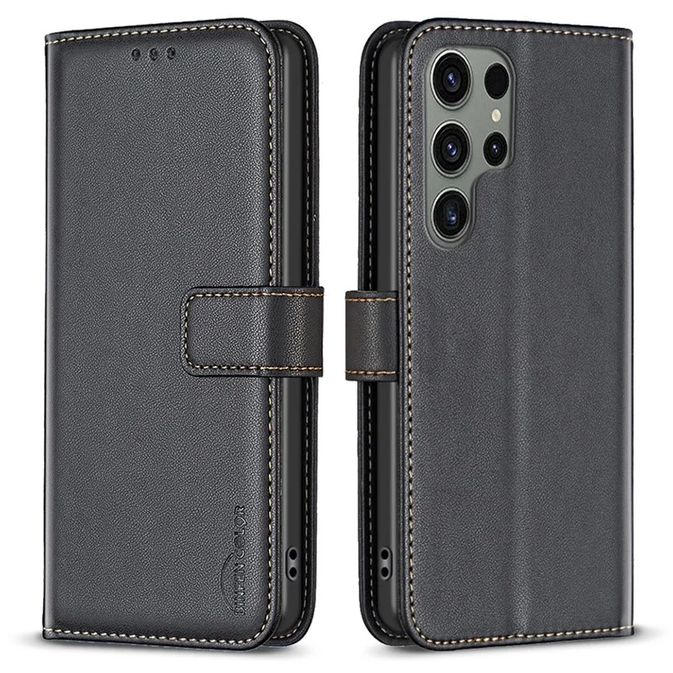 BINFEN COLOR BF17 Für Samsung Galaxy S23 Ultra Smartphone-Hülle PU-Leder Telefonhülle mit Ständer Geldbörse - Schwarz