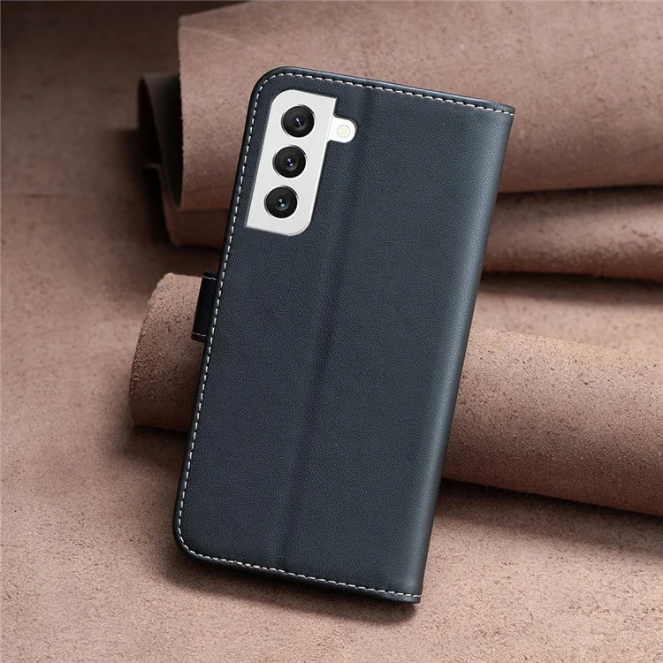 BINFEN COLOR BF17 Funda de teléfono de pie para Samsung Galaxy S22 5G Cartera de piel de PU Estuche de teléfono móvil - Negro