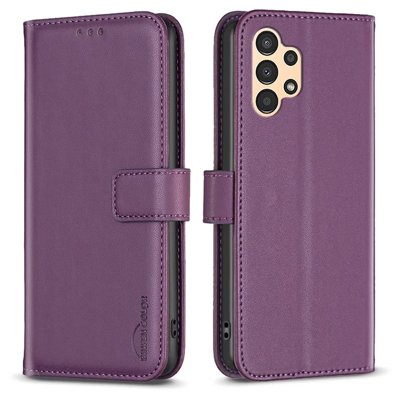 BINFEN COLOR BF17 Leather Case for Samsung Galaxy A13 4G / 5G Stand Cell Phone Wallet Cover - Dark Purple