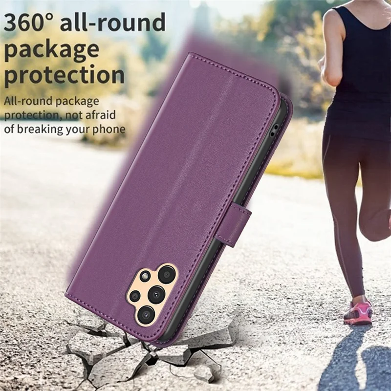 BINFEN COLOR BF17 Leather Case for Samsung Galaxy A13 4G / 5G Stand Cell Phone Wallet Cover - Dark Purple