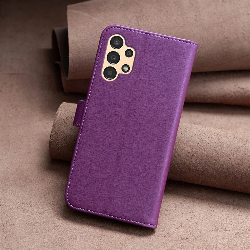 BINFEN COLOR BF17 Leather Case for Samsung Galaxy A13 4G / 5G Stand Cell Phone Wallet Cover - Dark Purple