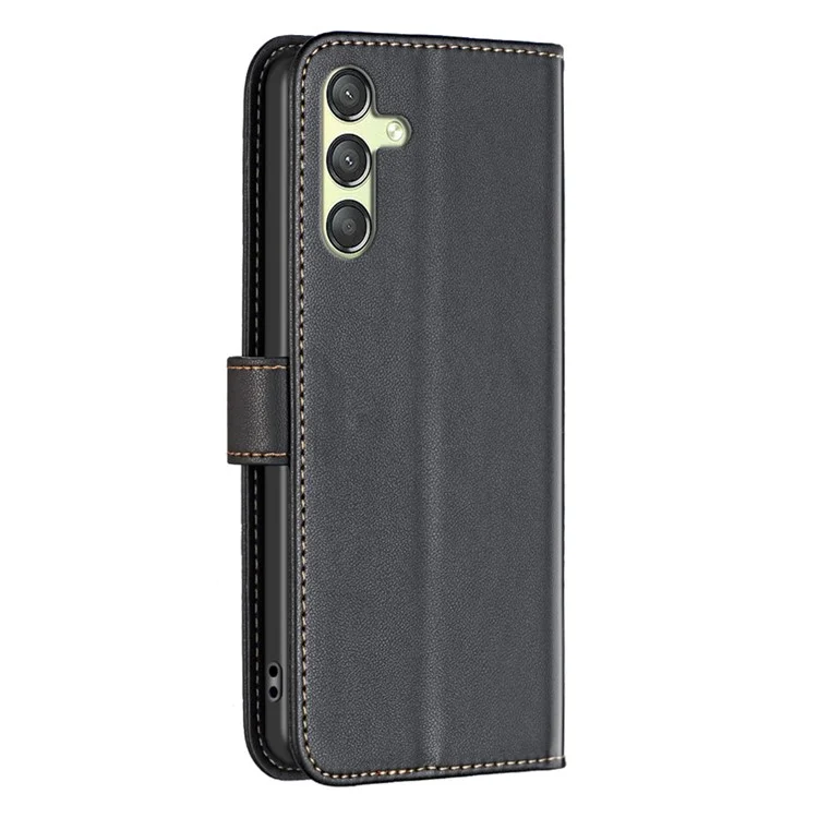 BINFEN COLOR BF17 Phone Leather Cover for Samsung Galaxy A24 4G (162.1 x 77.6 x 8.3mm) Wallet Stand Protective Phone Case - Black