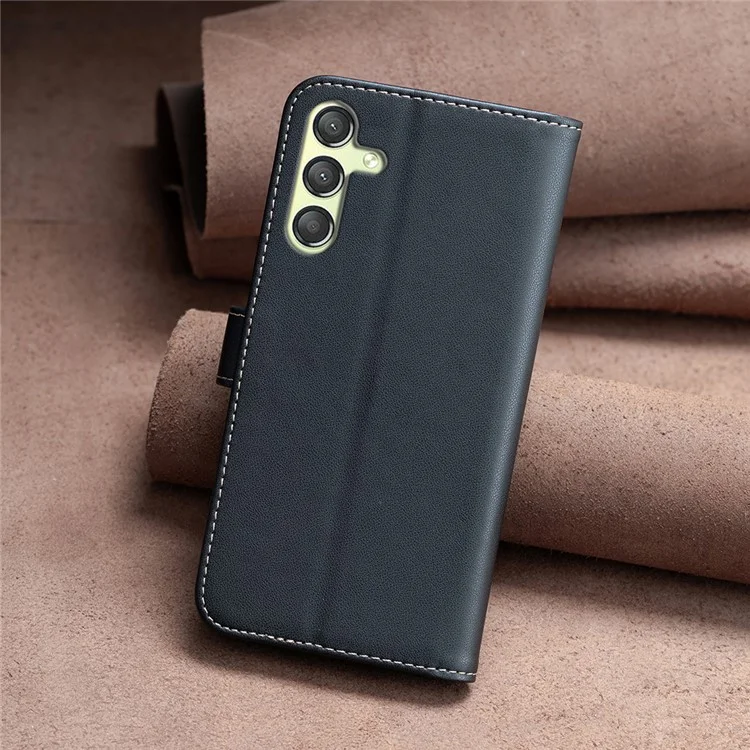 BINFEN COLOR BF17 Phone Leather Cover for Samsung Galaxy A24 4G (162.1 x 77.6 x 8.3mm) Wallet Stand Protective Phone Case - Black