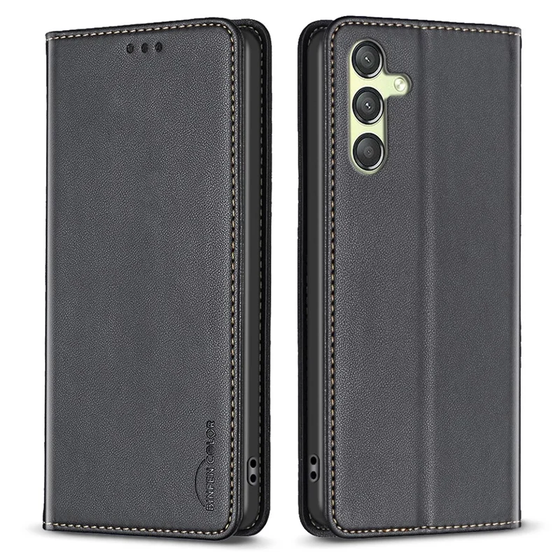 BINFEN COLOR BF18 Para Samsung Galaxy A24 4G (162.1 x 77.6 x 8.3mm) Suporte para Cartão Capa de Telefone de Couro PU - Preto