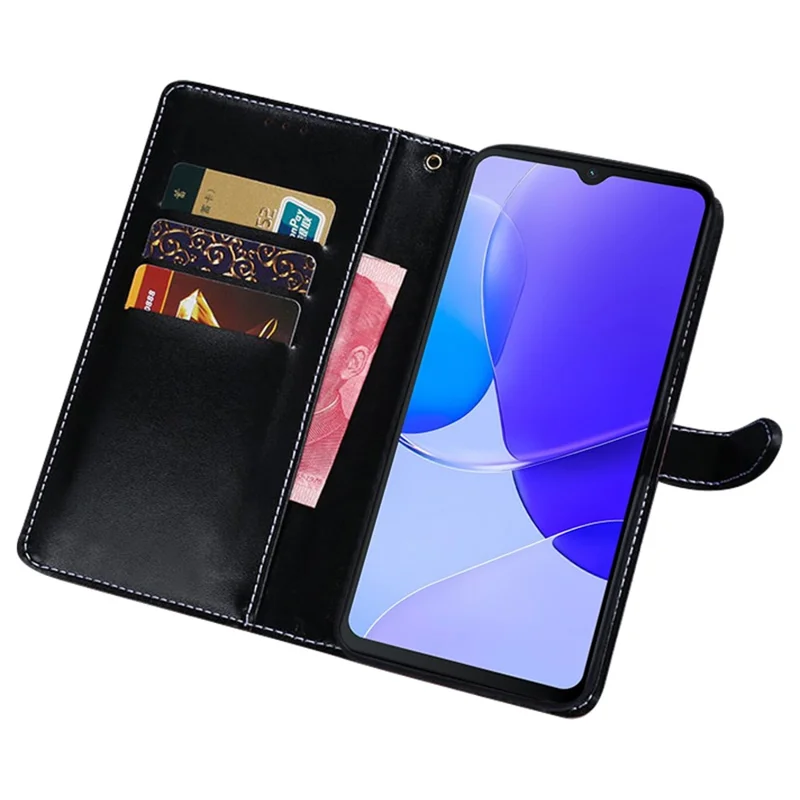 IDEWEI For Oukitel C32 Phone Case Wallet Stand PU Leather Crocodile Texture Smartphone Cover - Black