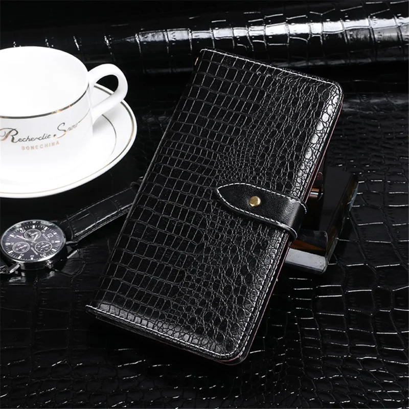 IDEWEI For Oukitel C32 Phone Case Wallet Stand PU Leather Crocodile Texture Smartphone Cover - Black