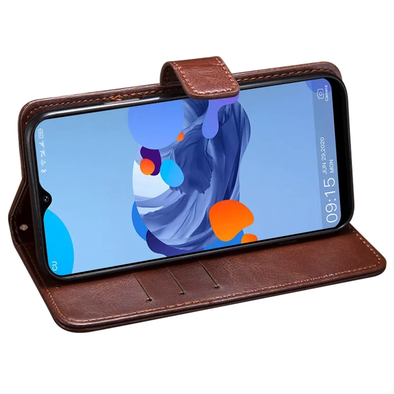 IDEWEI PU Leather Phone Cover for Oukitel C32 Stand Wallet Crazy Horse Texture Phone Case - Brown