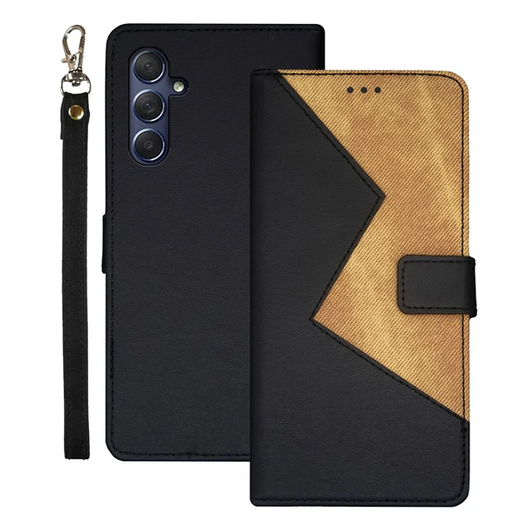 IDEWEI Pour Samsung Galaxy M54 5G / F54 5G Housse de téléphone Style Splicing PU Cuir Flip Stand Case avec Fentes pour Cartes - Noir