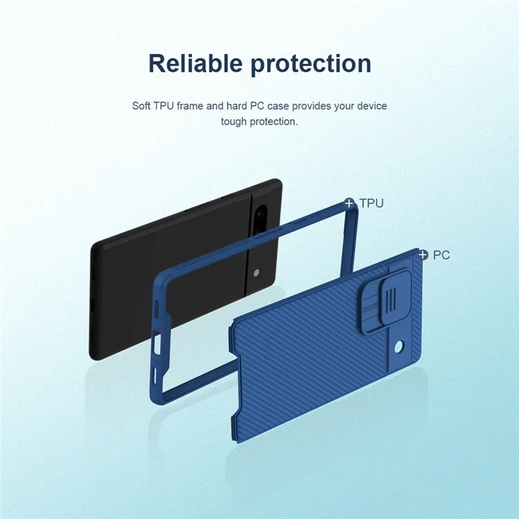 NILLKIN CamShield Pro Series für Google Pixel 7a Handyhülle PC+TPU Handyschutz mit Schiebe-Kameraabdeckung - Blau