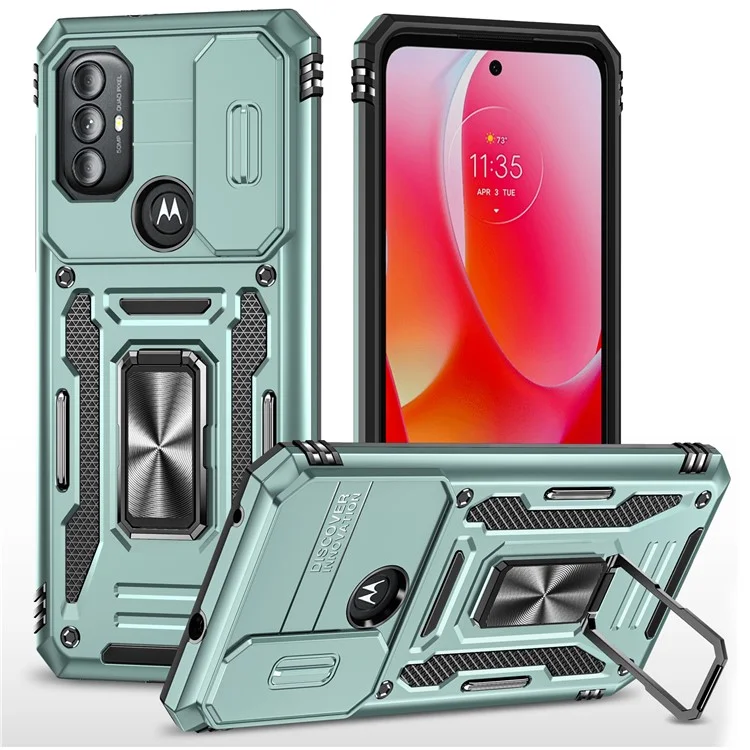 Pour Motorola Moto G Power 5G Etui de protection pour téléphone Série Armure avec support Coque en PC + TPU Slide Protection de l'appareil photo - Vert