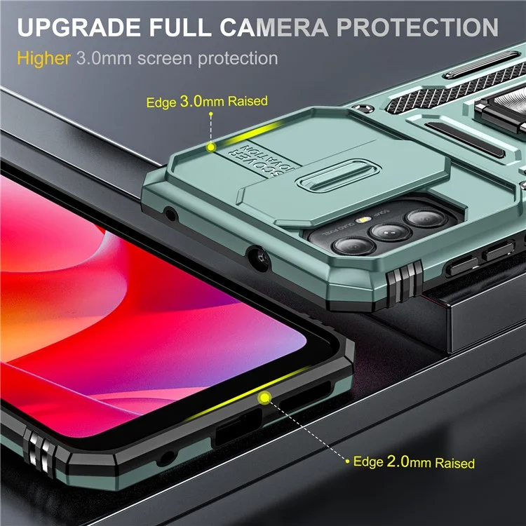 Pour Motorola Moto G Power 5G Etui de protection pour téléphone Série Armure avec support Coque en PC + TPU Slide Protection de l'appareil photo - Vert