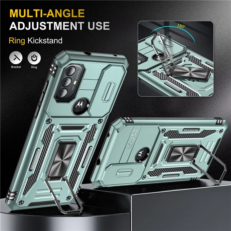 Pour Motorola Moto G Power 5G Etui de protection pour téléphone Série Armure avec support Coque en PC + TPU Slide Protection de l'appareil photo - Vert