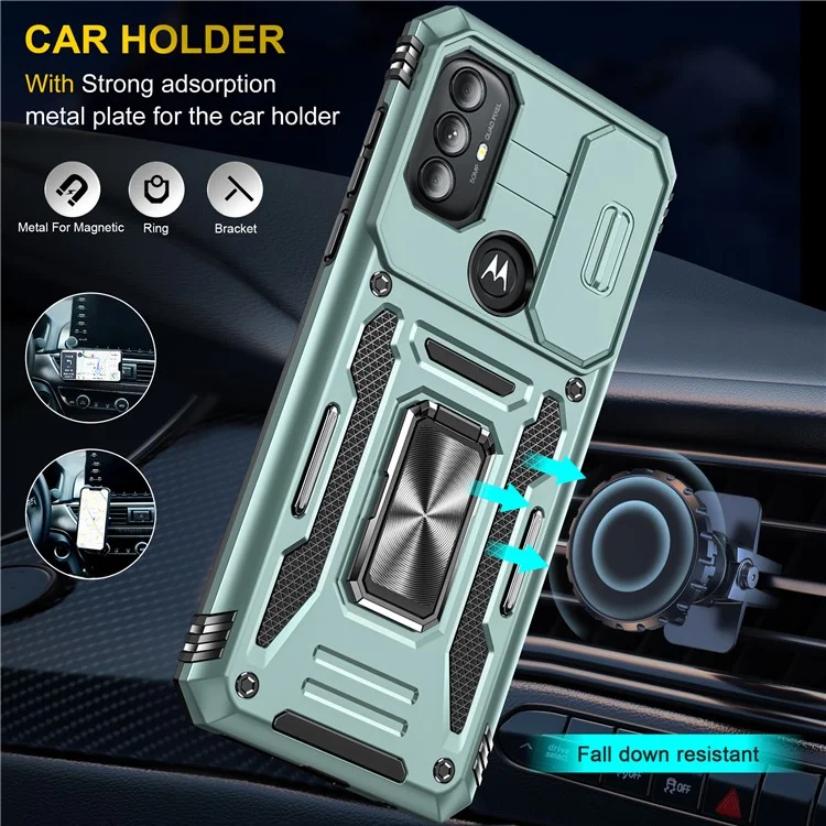 Pour Motorola Moto G Power 5G Etui de protection pour téléphone Série Armure avec support Coque en PC + TPU Slide Protection de l'appareil photo - Vert