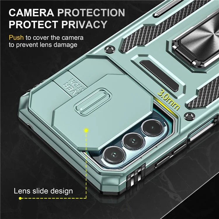 For Motorola Moto G Stylus 4G (2022) Armor Series Drop-proof PC + TPU Phone Case Kickstand Back Cover with Slide Camera Lid - Green