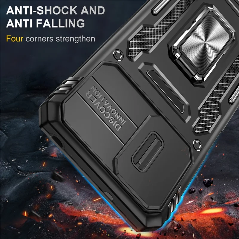 Til Motorola Moto G13 4G Armor Series PC + TPU stødfast telefonbeskytning med ringstativ og skydelåg til kamera - Sort