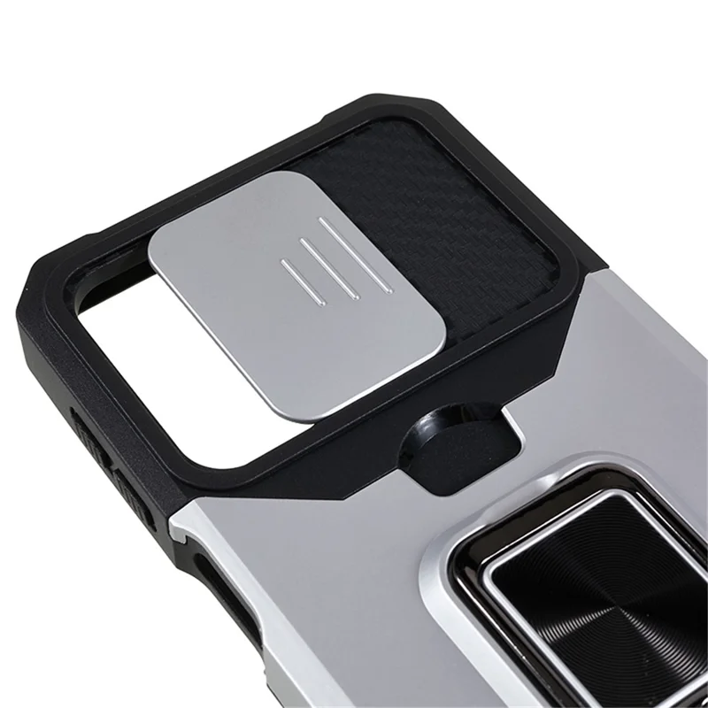 PC+TPU Phone Case for Samsung Galaxy A24 4G (162.1 x 77.6 x 8.3mm) Lens Protection Kickstand Back Cover with Card Holder - Silver