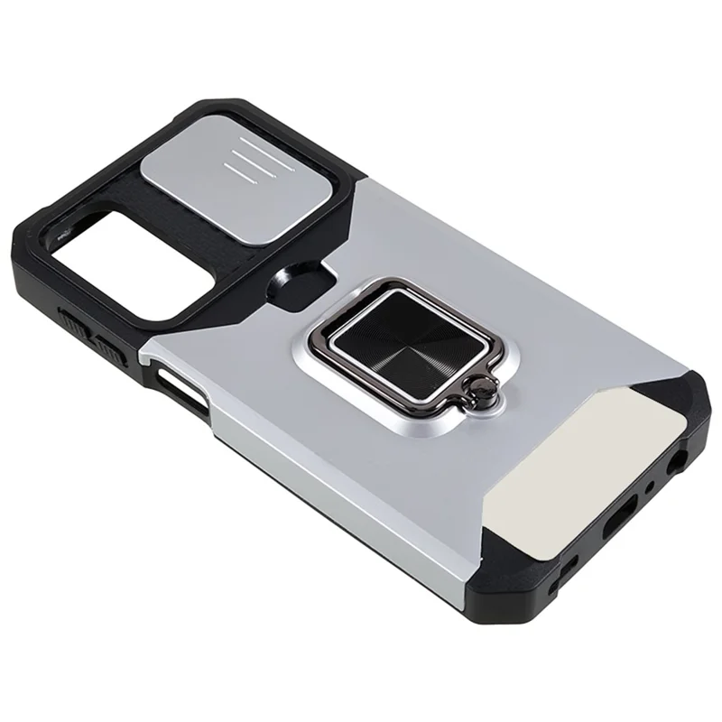 PC+TPU Phone Case for Samsung Galaxy A24 4G (162.1 x 77.6 x 8.3mm) Lens Protection Kickstand Back Cover with Card Holder - Silver