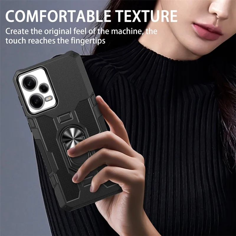 Kickstand Phone Case para Xiaomi Redmi Note 12 Pro 5G / Note 12 Pro Speed 5G / Poco X5 Pro 5G, Capa Protetora de PC + TPU à Prova de Choques - Preta