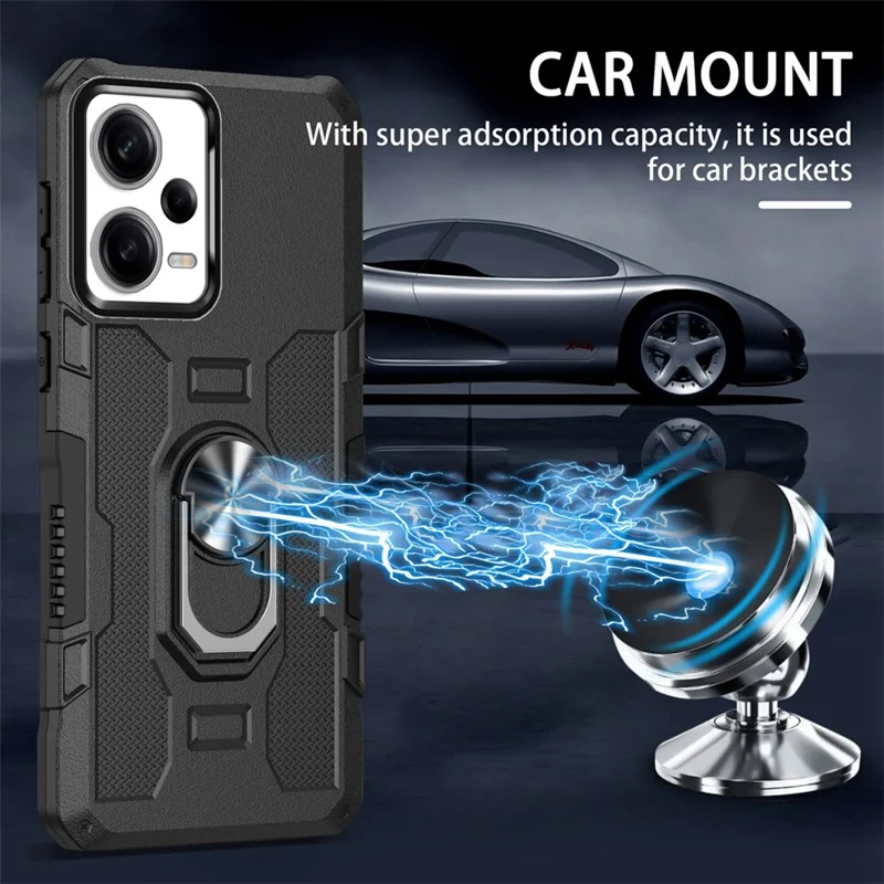 Kickstand Phone Case para Xiaomi Redmi Note 12 Pro 5G / Note 12 Pro Speed 5G / Poco X5 Pro 5G, Capa Protetora de PC + TPU à Prova de Choques - Preta
