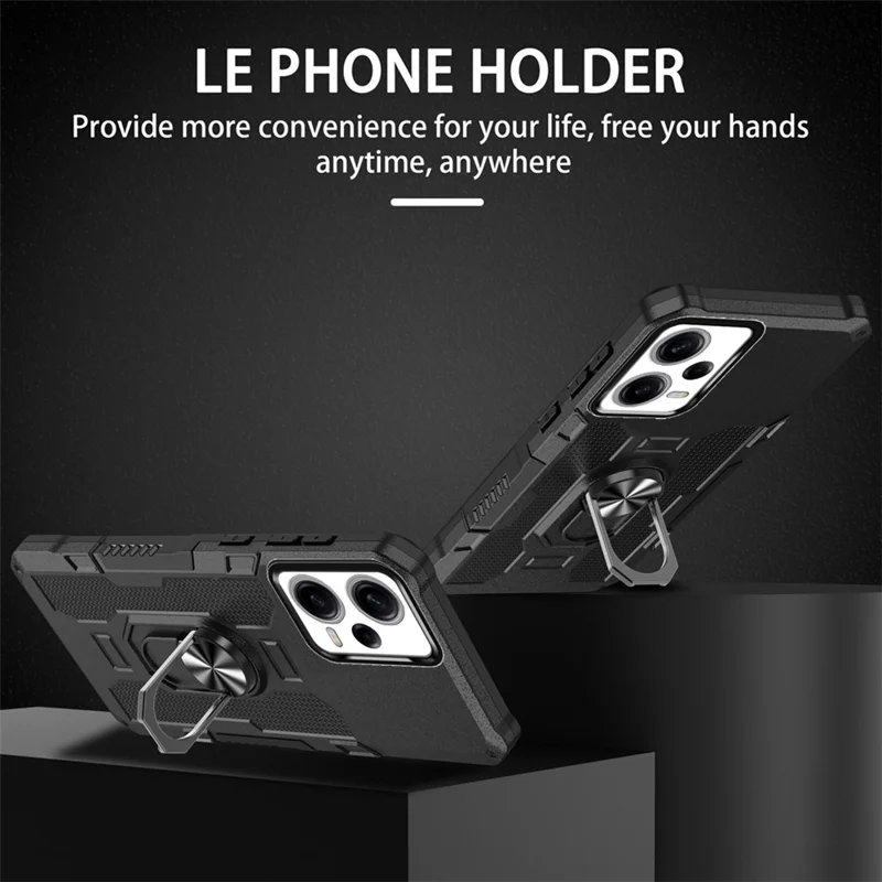 Kickstand Phone Case para Xiaomi Redmi Note 12 Pro 5G / Note 12 Pro Speed 5G / Poco X5 Pro 5G, Capa Protetora de PC + TPU à Prova de Choques - Preta