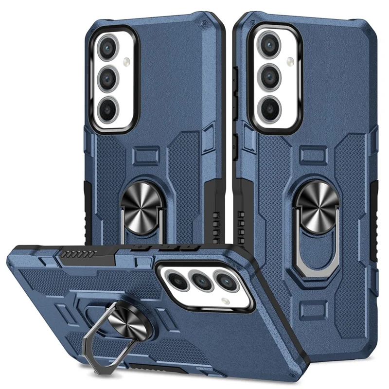 For Samsung Galaxy A34 5G PC + TPU Phone Case Rotation Ring Holder Kickstand Cover - Blue