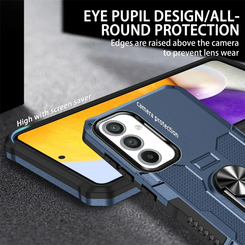 For Samsung Galaxy A34 5G PC + TPU Phone Case Rotation Ring Holder Kickstand Cover - Blue