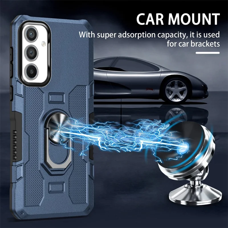 For Samsung Galaxy A34 5G PC + TPU Phone Case Rotation Ring Holder Kickstand Cover - Blue