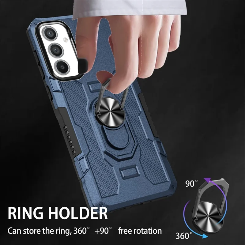 For Samsung Galaxy A34 5G PC + TPU Phone Case Rotation Ring Holder Kickstand Cover - Blue