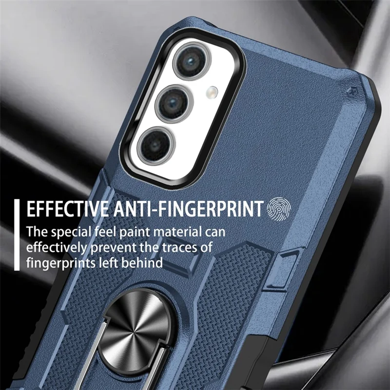For Samsung Galaxy A34 5G PC + TPU Phone Case Rotation Ring Holder Kickstand Cover - Blue