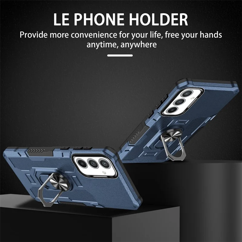 For Samsung Galaxy A34 5G PC + TPU Phone Case Rotation Ring Holder Kickstand Cover - Blue