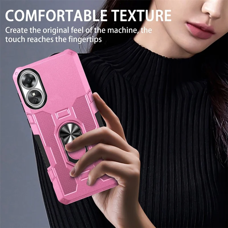 Per Oppo A17 4G Custodia protettiva antiurto in PC + TPU con anello girevole e supporto - Rosa