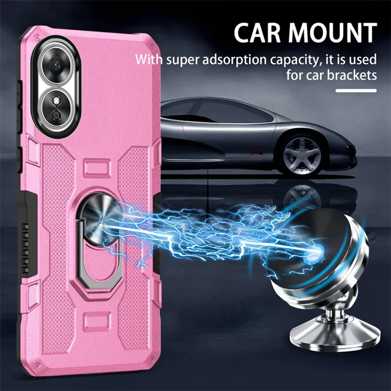 Per Oppo A17 4G Custodia protettiva antiurto in PC + TPU con anello girevole e supporto - Rosa