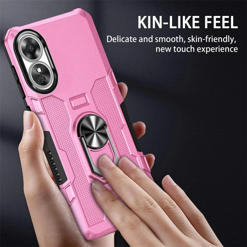 Per Oppo A17 4G Custodia protettiva antiurto in PC + TPU con anello girevole e supporto - Rosa
