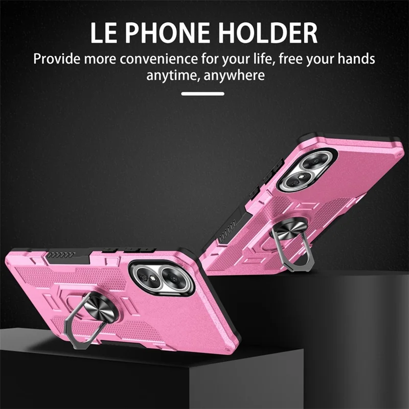 Per Oppo A17 4G Custodia protettiva antiurto in PC + TPU con anello girevole e supporto - Rosa
